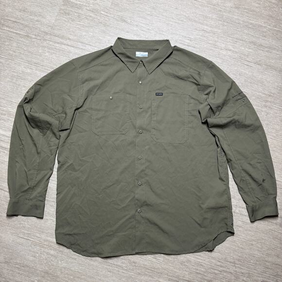 Columbia Mens Silver Ridge Lite Button Up Shirt Long Sleeve Green XL UPF Ripstop - Picture 1 of 8